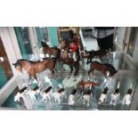 Beswick Hunt collection, includes Rearing Horseman, horse and foal, nine hounds and fox.