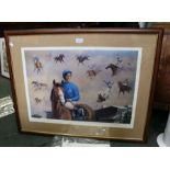 A limited edition print commemorating Frankie Dettori's 7 race full card win at Ascot in 1996, with
