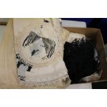 A box containing antique lacework & associated material