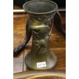 An Art Nouveau design probably French brass vase, together with two metal platters