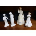 Four Doulton figurines to include two Doulton ladies.