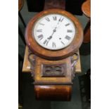A 19th century walnut veneer wall clock, with carved & inlaid decoration, 8-day movement, 29cm dial