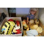 Two boxes containing toys and dolls etc.