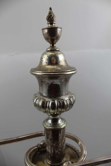 A pair of silver plated table candelabra, removable fitted twin branch mounts, Georgian design, 53cm - Image 5 of 7