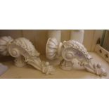 A pair of white panted wooden wall hanging candle sconces