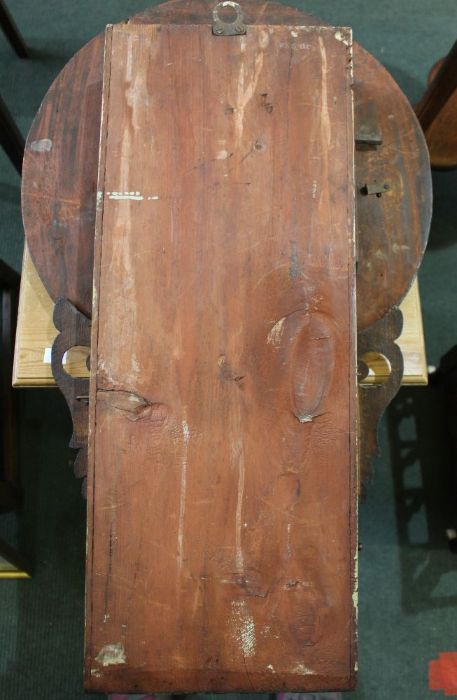 A 19th century walnut veneer wall clock, with carved & inlaid decoration, 8-day movement, 29cm dial - Image 8 of 8