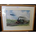 Aitkin, watercolour Steam Train & Aircraft, signed & framed