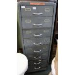 A steel eight drawer filing cabinet