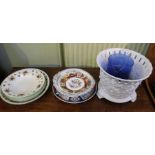 A selection of domestic pottery and glass ware to include five extra large "Old Country Roses" bowls