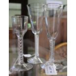 An ale glass with tapering bowl, cotton twist stem and circular platform foot, 17.5cm high