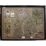 A Shropshire map (text to reverse) framed, 38cm x 50cm