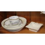 A pair of Cream Ware bowls and an early 19th century bat printed trio.