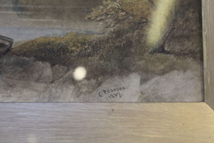 C. Pearson - 19th century watercolour study of a Loch scene with boats and figures in the fore grou - Image 2 of 2