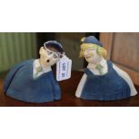 A pair of Studio pottery figures, a school girl and boy, monogrammed