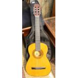 A Spanish acoustic guitar in soft case