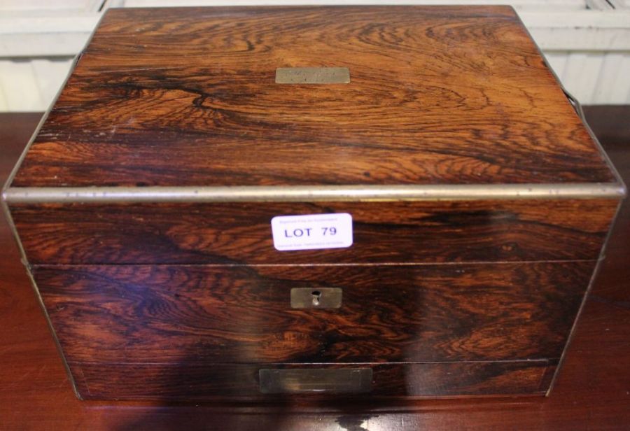 A 19th century brass bound rosewood vanity box with fitted interior retaining some accoutrements - Image 2 of 2