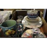 A box of mixed domestic pottery.