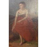 A 19th century oil painting, depicting a young girl, carved gilt frame, 42cm x 34cm