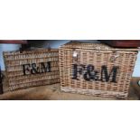 Two Fortnum and Mason branded woven wicker baskets.