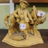 A porcelain statue of a horse & rider, together with small mirror & small cherub statue