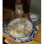 A Chinese blue & white plate, canted corners and other Oriental ceramic wares
