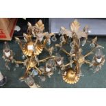 Pair of metal guilt three arm chandelier style pendant light fittings