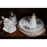 Three Royal Doulton figurines , Crown Derby plates etc.
