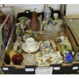 A mixed box of collectable china and glass wares.