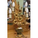 A probably French floral gilt design five bulb table lamp