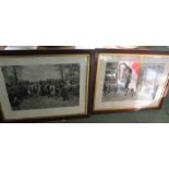 Two Victorian large sized black and white horse racing prints including Monday at Tattersalls