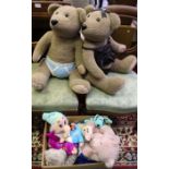 A selection of toys to include two large bears, TY examples, Care Bear & Disney