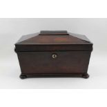 A William IV rosewood double tea caddy of sarcophagus form