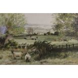F Whitford, watercolour of rural landscape, 9cm x 12cm, framed