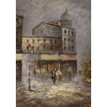 Parisian street scene impasto oil on canvas bearing the name Burnett, 61 x 51cm