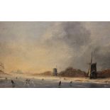 Digby Page - Oil on canvas of Dutch style winter scene in moulded gilt frame