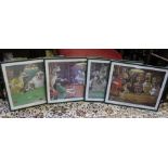 Four framed coloured prints of dogs playing pool by Arthur Sarnoff