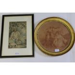 After George Morland, "Farm labourer at rest", 26cm x 16cm, Hogarth framed, together with a circular