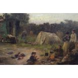 19th century British School, "Gypsy Travellers Camp" figures beside a fire