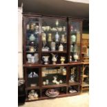 First quarter 20th century quality mahogany and glass display cabinet, with dentil cornice