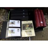 Four volumes of WWF collectors cards and stamps with three folders, history of WWII