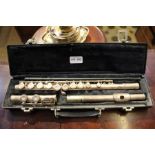 A Elkhart USA cased three piece flute, 2SP, serial no. N10136