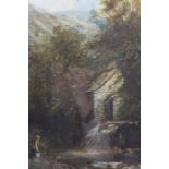 19th century British School, "Old Mill Bedgellet, North Wales" oil painting on canvas