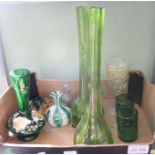A small selection of decorative glassware to include a pair of 19th century green vases