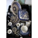 A Bigwood crate containing a selection of blue & white china