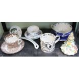 A selection of collectable chinaware to include floral encrusted lidded vessel.