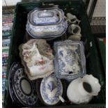 A Bigwood crate containing a selection chinaware, to include blue & white examples