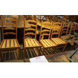 Set of six slat back modern Ercol kitchen chairs, all bear Ercol labels