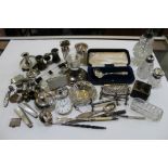 Silver topped bottles, thimbles, etc