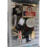 A box of smoking accessories & ephemera, to include gas & petrol lighters & boxed Ronson service out
