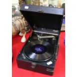 Decker "The Salon" wind up gramophone in carry case.